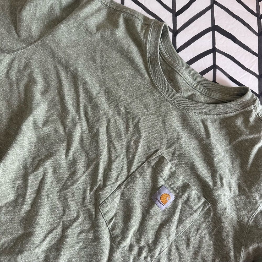 Carhartt Women's Size 1X Heathered Light Green Pocket Tee